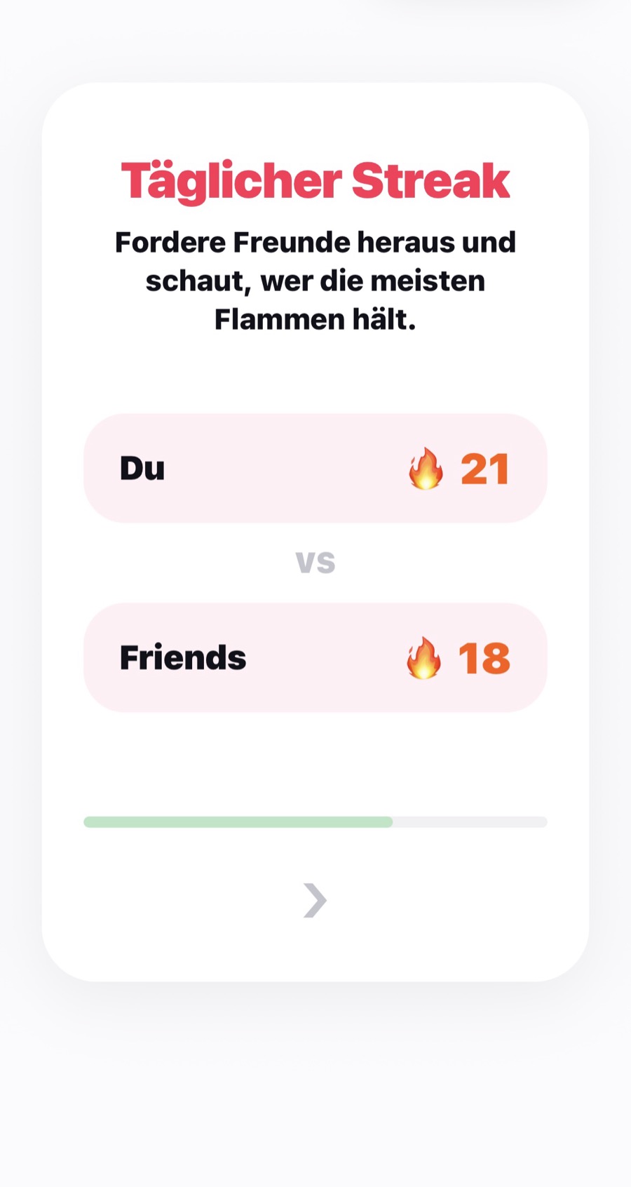A real Happy Pixels screen comparing your streak (21 days) against a friend's streak (18 days)