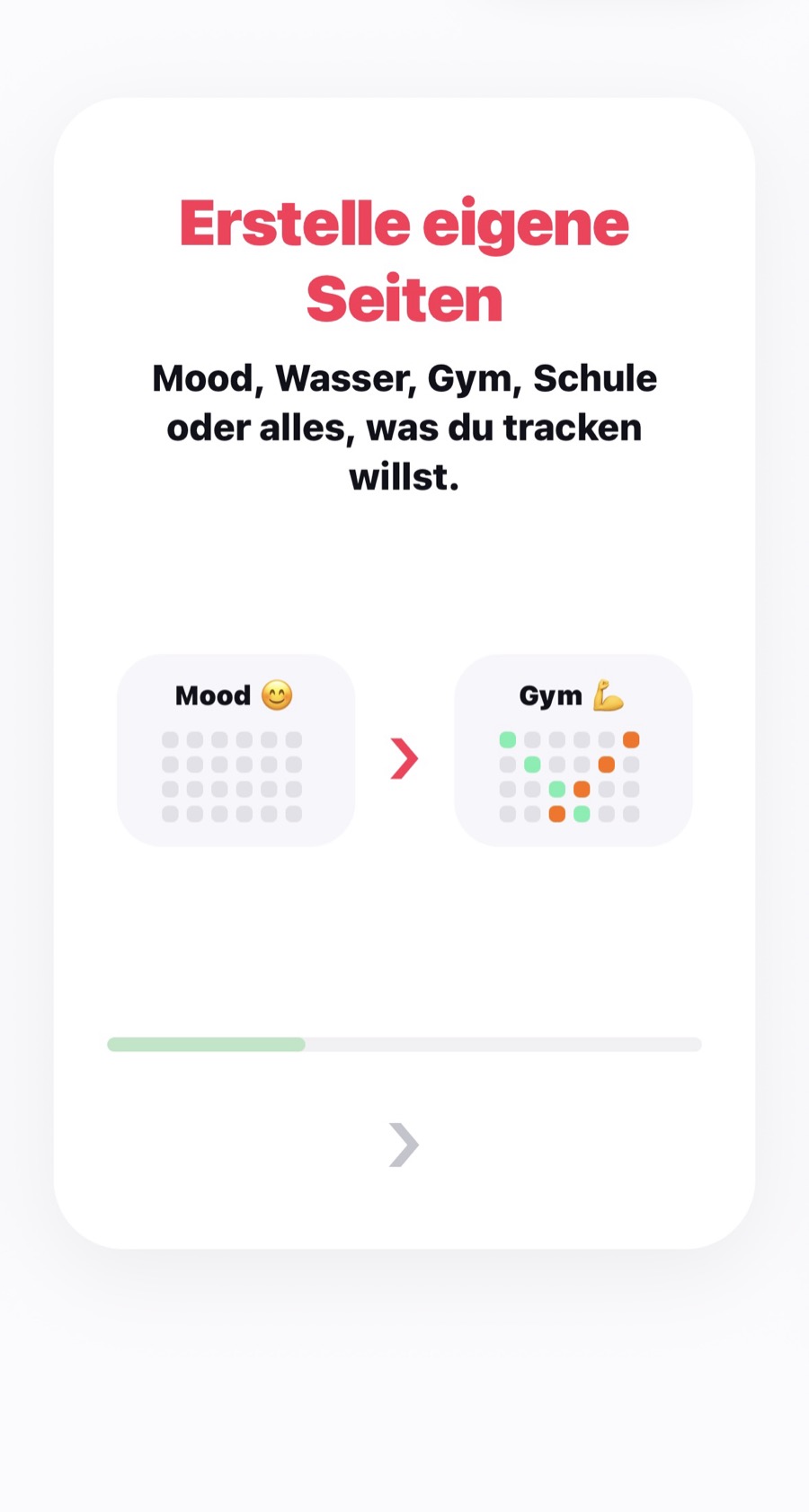 Real Happy Pixels screen: create your own pages, like Mood or Gym